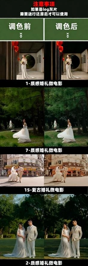 电影级婚礼跟拍人像照片视频通用调色预设支持PSLR像素蛋糕剪映达芬奇