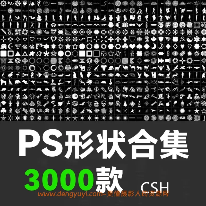 PS自定义形状合集3000多款图案边框动物植物人物花纹图形素材