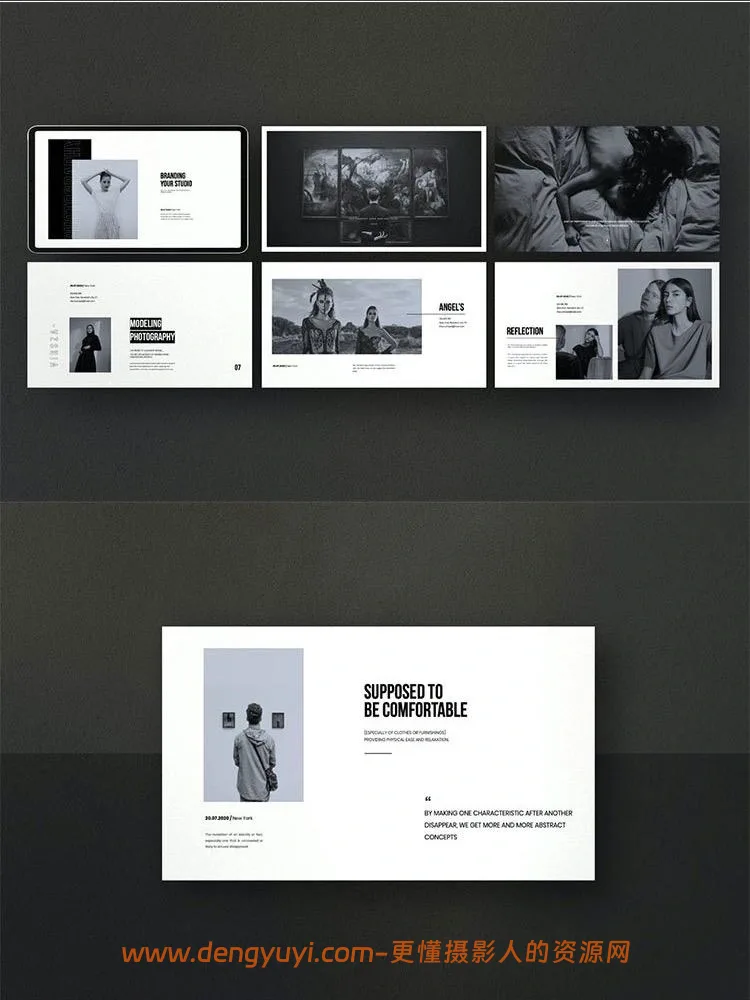 摄影工作室简介作品集排版时尚画册展示PPT模板